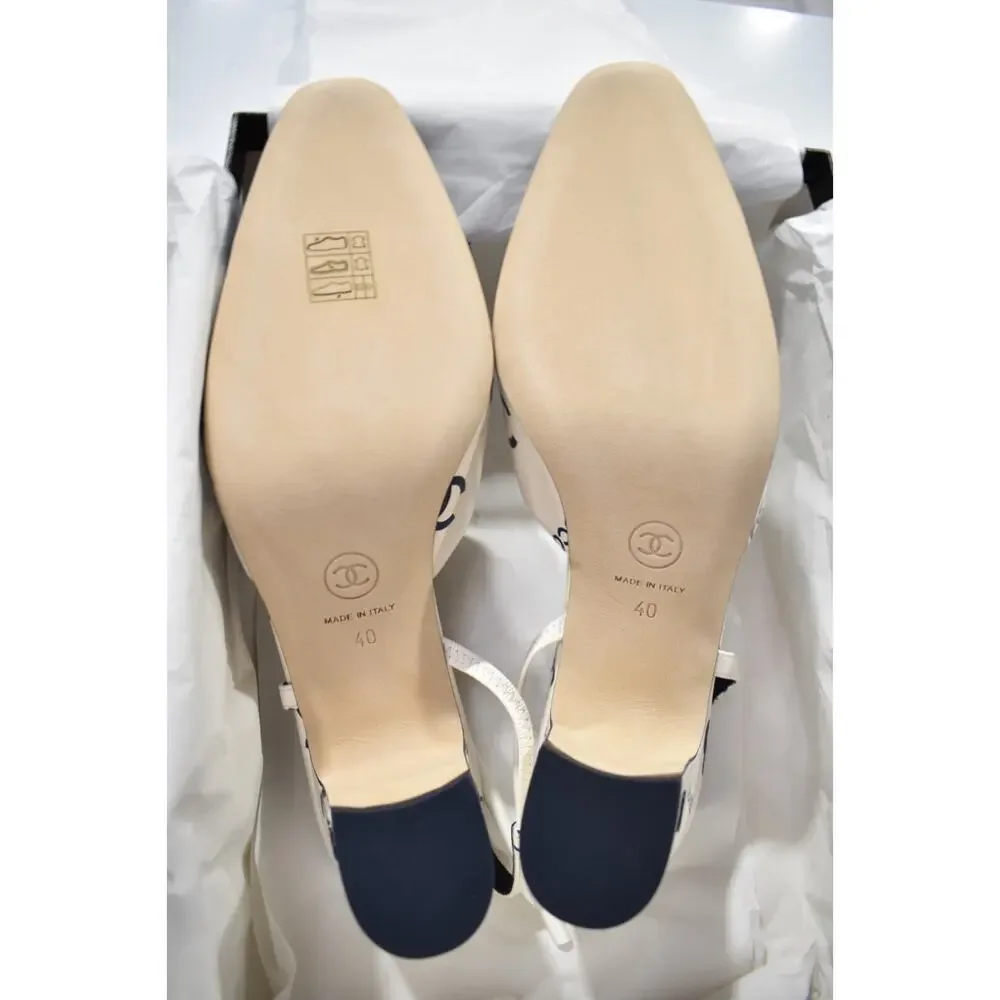 Chanel 23P Mademoiselle Coco Sling White Blue CC Logo Slingback Sandal Heel 40 - Picture 10 of 10